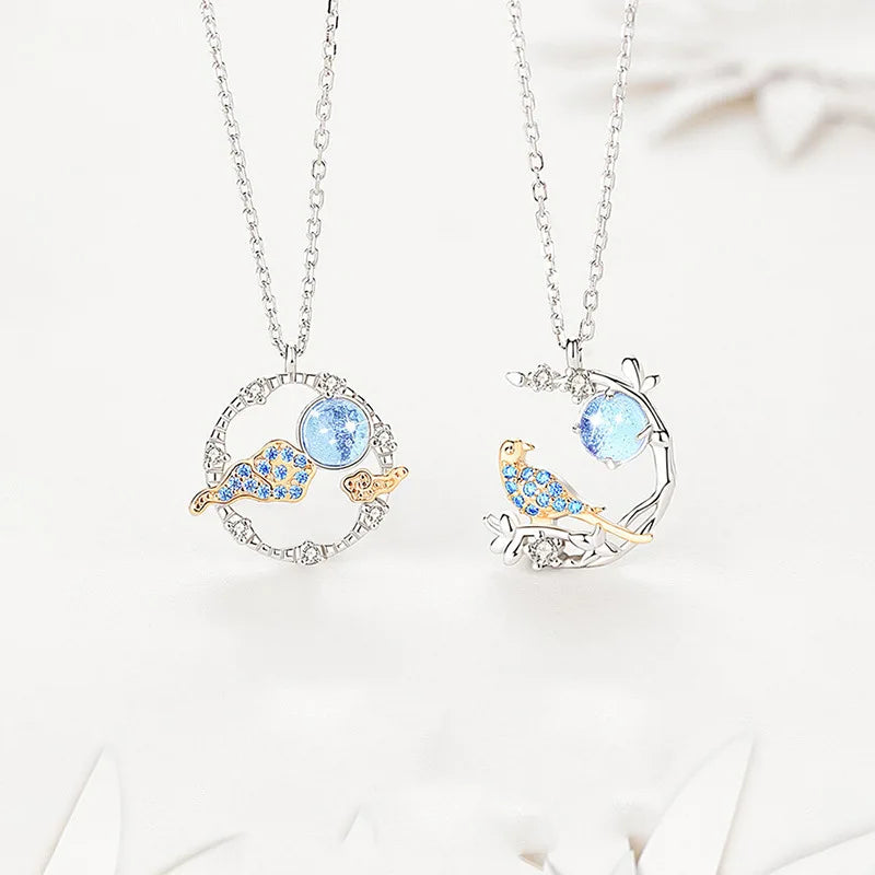 Blue Crystal Heart Pendant Necklace for Women Heart of the Ocean Pendant Women Necklace Moonstone Neck Jewelry