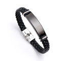 Waterproof Leather Bracelet Custom Engraved Logo Brand Stainless Steel Bar Wrist Band PU Rope Braided Leather Bangle Wholesale