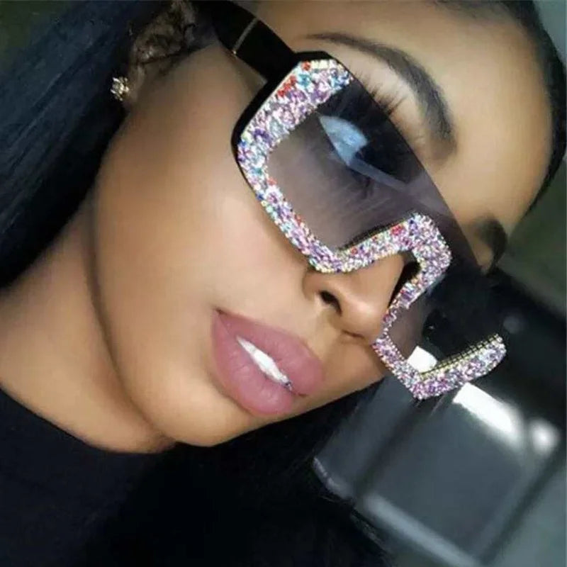 DOISYER 2026 Women's Rectangle Retro Sunglasses Handmade Designer Trendy Rhinestone Crystal Lenses with UV400 Optical Attribute