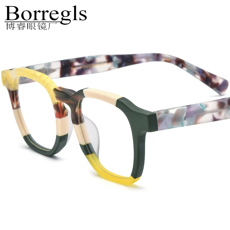 Borregls Matte Acetate Square Glasses Women Brand Design 2025 New High-Quality Eyeglasses Frame Spectacle Optical Eyewear 19358