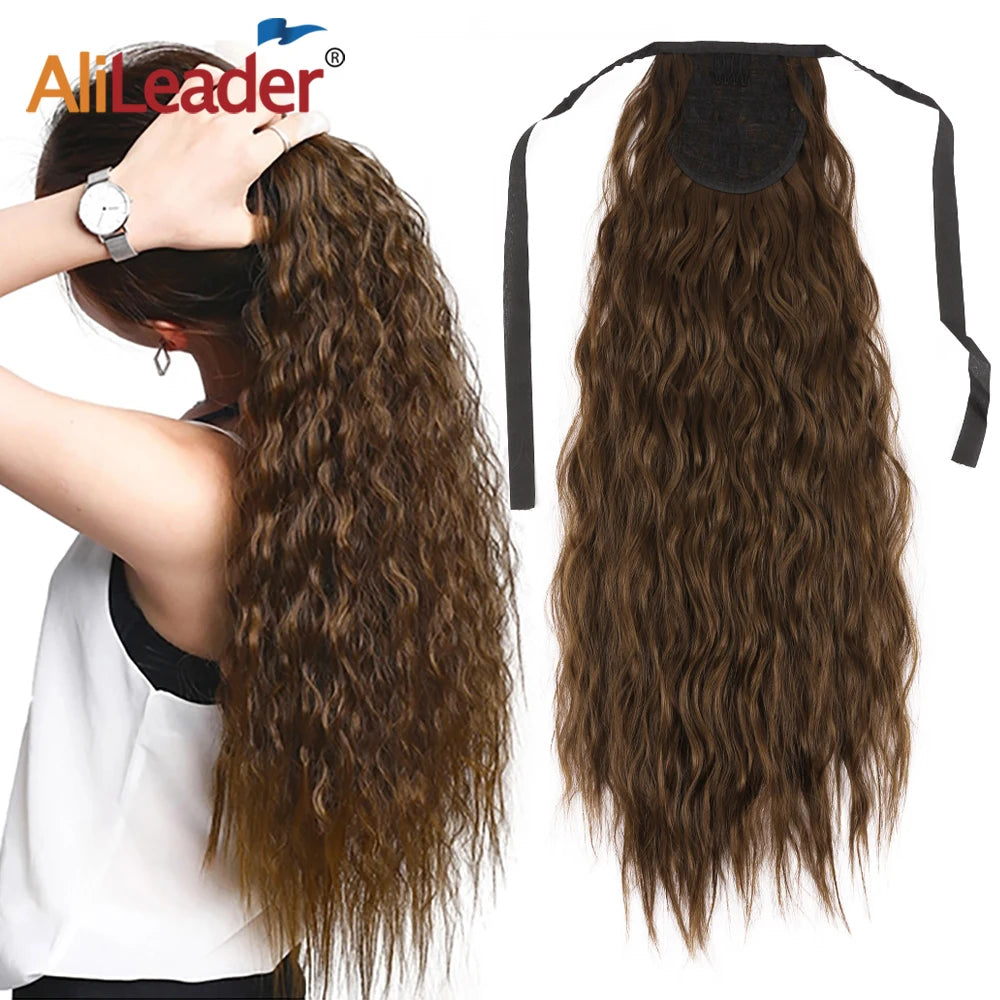 AliLeader 24 Inch Soft Fluffy Natural Ombre Corn Wavy Synthetic Hair Piece Clip in Heat Resistant Fiber Ponytail for Girls
