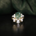 F0066 Abiding Manufacturer Custom Luxury White Cz Oval 8x10MM Natural Green Moss Agate 925 Silver Dainty Ring Set