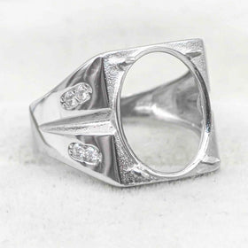 Sterling Silver 13*16mm Semi Mount Men's Ring Frame Empty Blank Claw Setting S925 Base Holder Without Center Stone for DIY Inlay