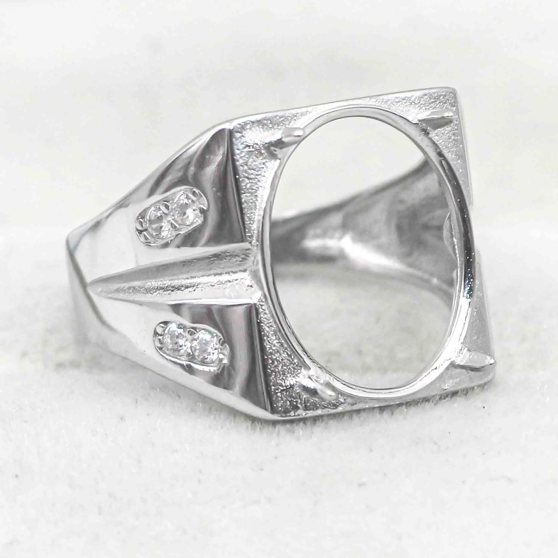 Sterling Silver 13*16mm Semi Mount Men's Ring Frame Empty Blank Claw Setting S925 Base Holder Without Center Stone for DIY Inlay