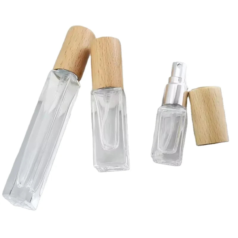 Empty 15ml Round Parfum Spray Bottle Thick Bottom Perfume Bottle With Wooden Cap