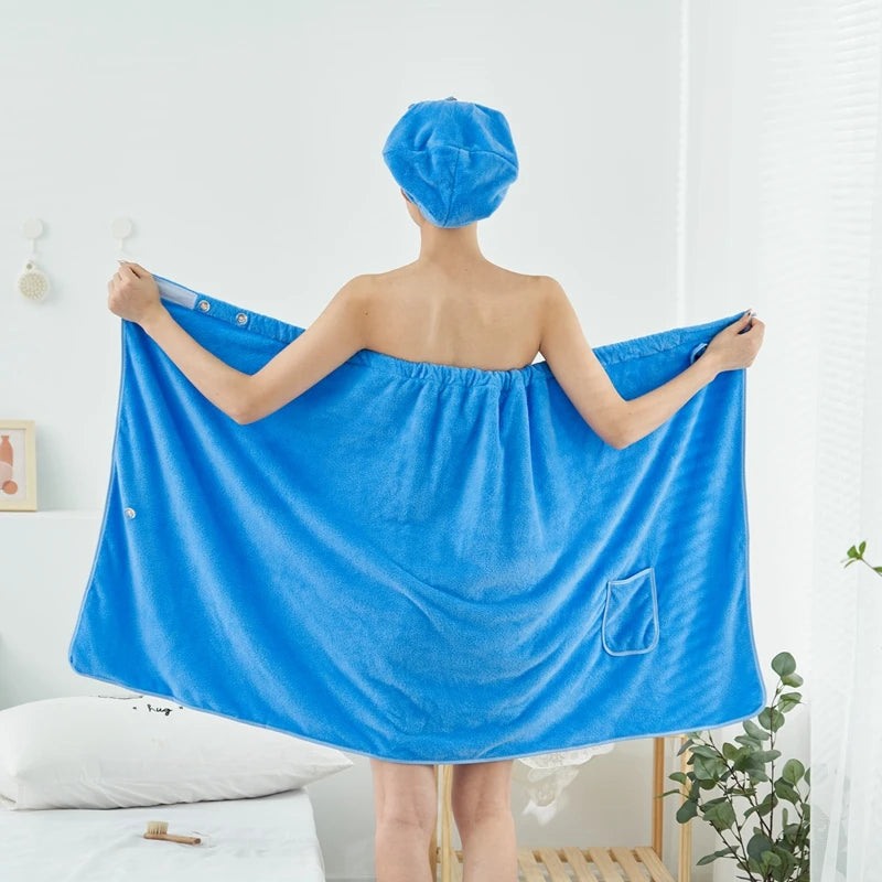Custom Size Wearable Bath Skirt Robe Hair Turban Drying Towel Bathroom Robe Beautiful Women Bath Towel Dress After Shower