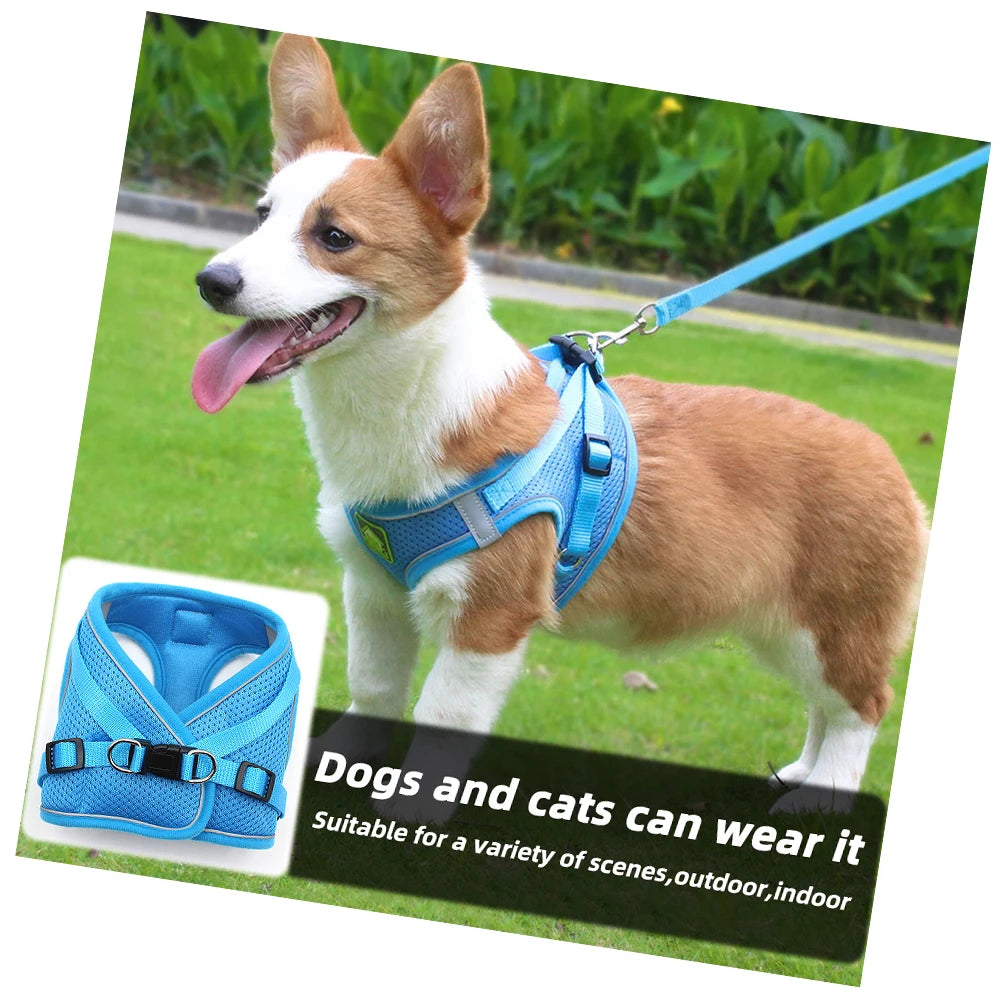 Wholesale Lightweight Adjustable Polyester Pet Cat Vest and Dog Chest Harness Breathable Reflective Air Mesh Soft Leash