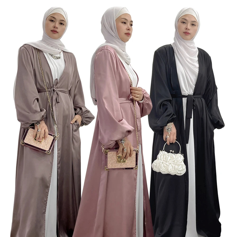 Loriya Wholesale Women Abaya Designs Islamic Clothing Luxury Satin Abaya Muslim Women Dress Ladies Cardigan Abaya