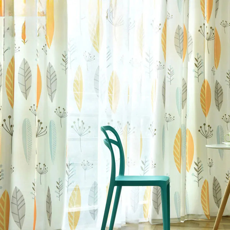 Amity Modern Leaf Printed Polyester Voile Curtains Bedroom Eyelet Sheer Living Room Grommet Curtains