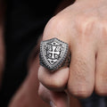 Classic Knight Templar Crusaders Cross Ring  Punk Fleur-de-lis Iris Flower armor Shield Convex Dot Bikers Ring