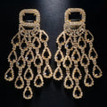 Luxury Jewelry Bling Square Earrings Super Exaggerated Rhinestone Water Drop Tassel Earrings for Wedding
