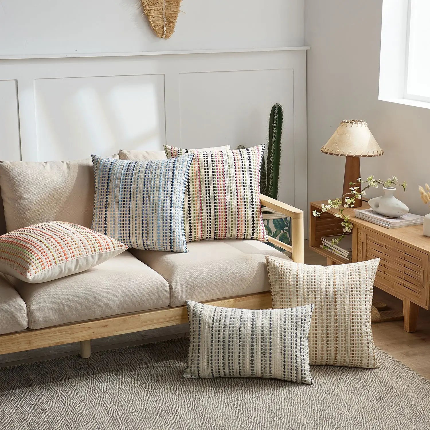 Stripe Jacquard Chenille Burlap  Cotton Linen Throw Pillow Cover Sofa Chair Decorative Cushions Covers