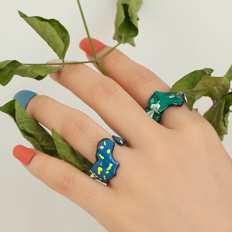Hot Sale Y2K Handmade Geometric Chunky Enamel Ring INS Trendy Oil Dripping Rings for Women Girls Cute Mainly Made Alloy MegaBDM