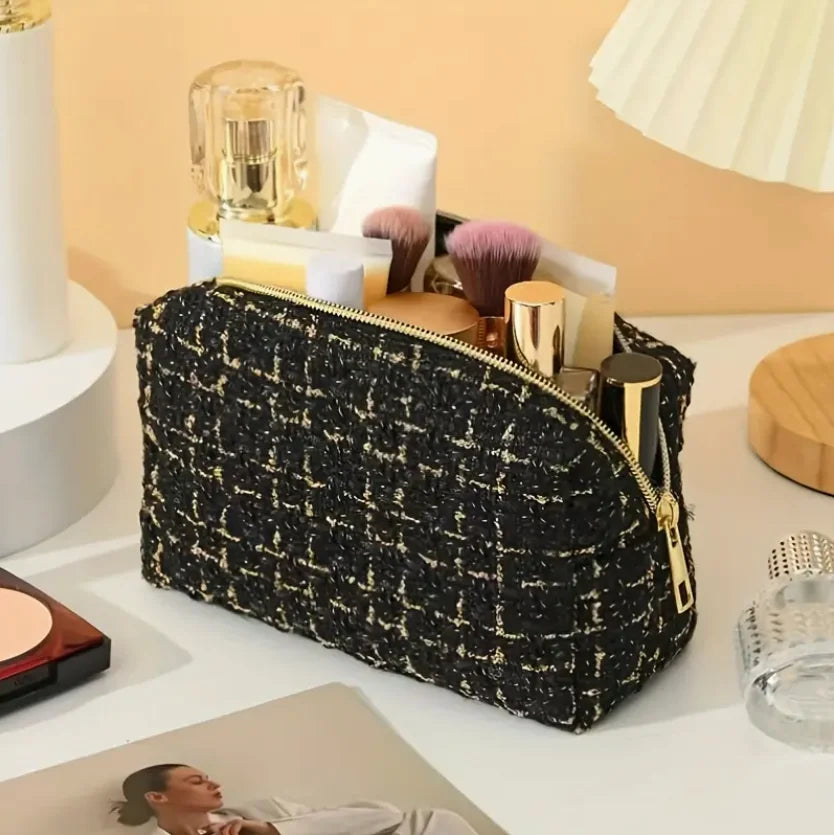 Elegant Plaid Pattern Makeup Bag Travel Cosmetic Pouch Zipper Make up Organizer Toiletry Bag for Women Gifts