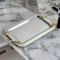 Household High-end Rectangular Tray Tea Cup Storage Plate Luxury Home Decor Stainless Steel Fruit Tray With Gold Metal Handle