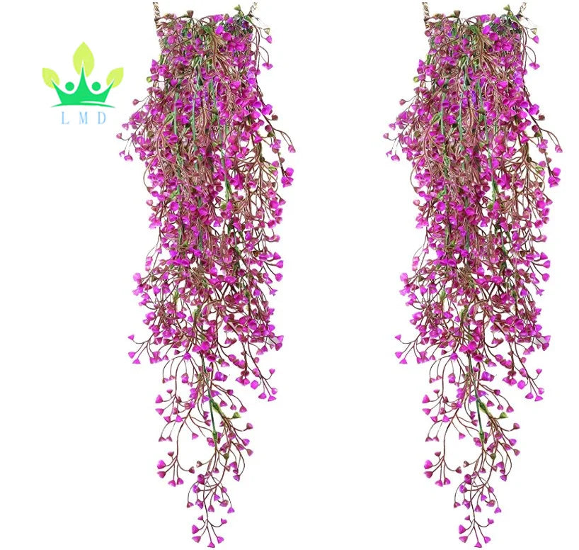 2 Pieces Plastic Artificial Hanging Grass Ivy Flower for Home Garden Office Wedding Decoration-Lifelike Green Long Lifespan