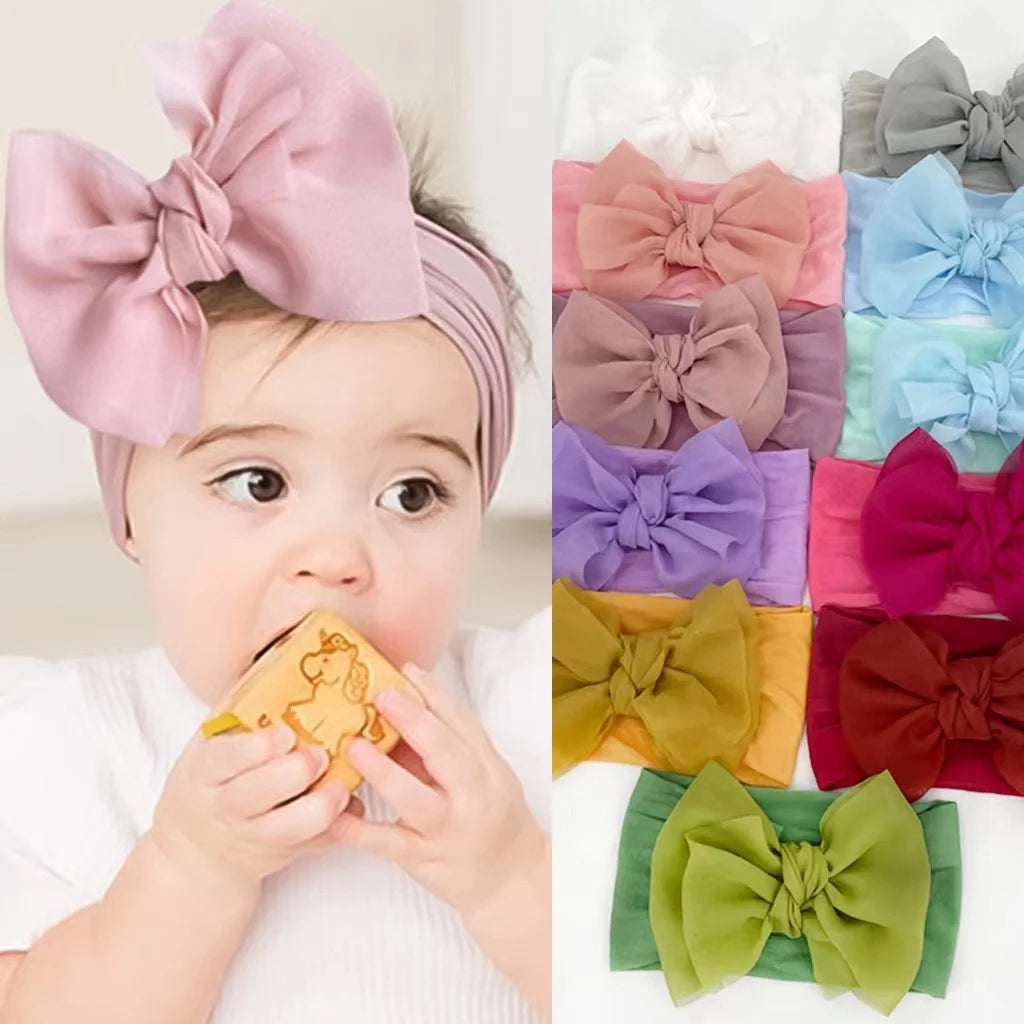 New Hot Selling Cute Sweet Fashion Big Bow Baby Girl Hair Band Soft Elastic Nylon Material Kids Headband Many Colors Have Stock