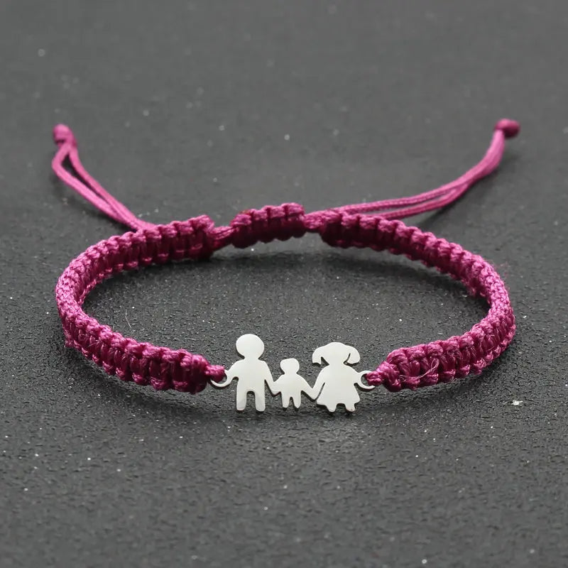 Lucky Red String Bracelet for Family Dad Mom Daughter Son Stainless Steel Braided Adjustable Charm Bracelet