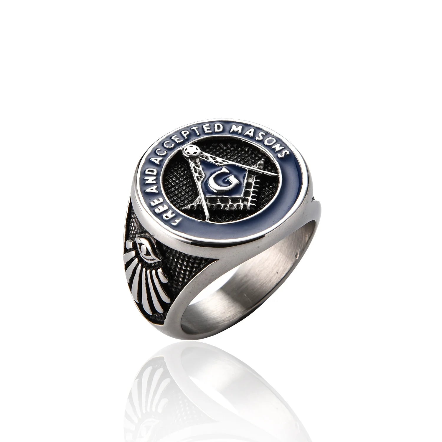 Men's Retro Titanium Steel Ring With Masonic Logo Classic Style Stainless Steel Jewelry for Gift