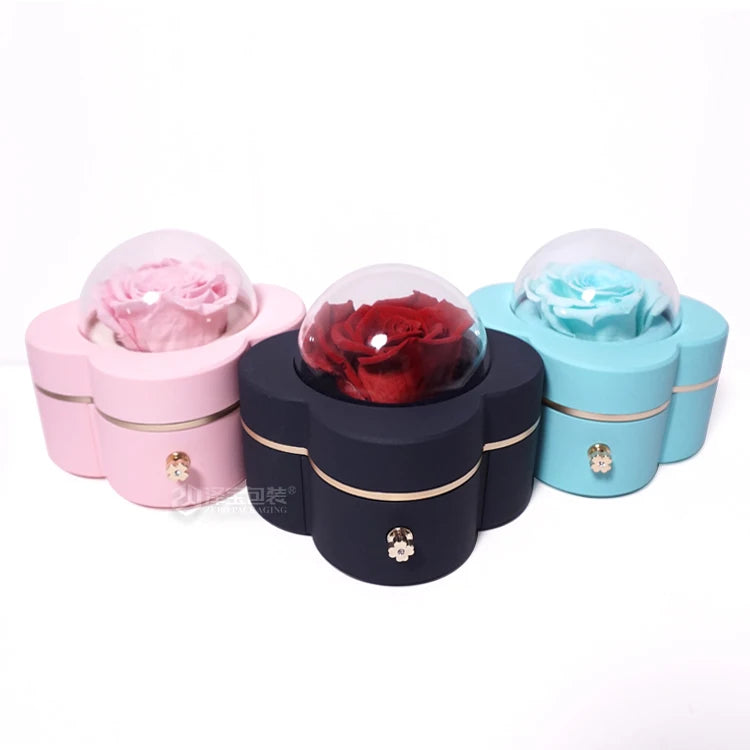 Zebo Custom Color Rose Flower Acrylic Jewelry Box Romantic Drawer Style Packaging for Necklaces for Romantic Gifts