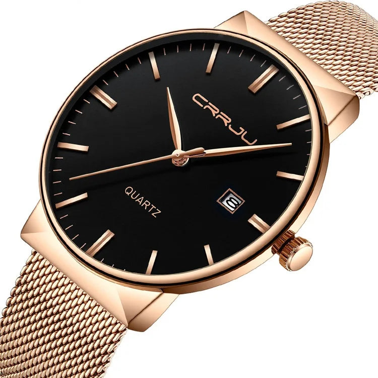 CRRJU Watch 2213 Top New Luxury  Watches Men Stainless Steel Mesh Fashion Quartz Watch Ultra Thin Clock Male Relogio Masculino