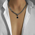 Jachon Hip-hop Style Fashion Simple Black Square Pendant Necklace for Men Splicing Neck Chain Necklaces Jewelry