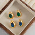 Geometric 18K Real Gold Plated Waterdrop Shape Brass Earrings Simple Blue Enamel Stud Earring