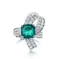 Classic 925 Silver Ribbon Jewelry Cultivated Emerald Ring