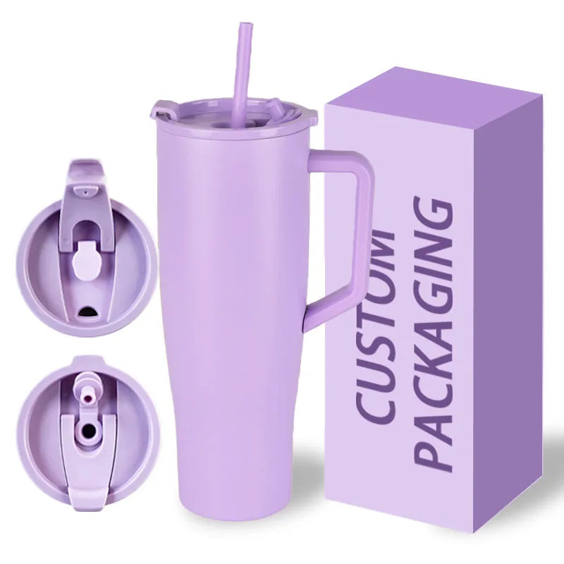 Private Label Leak-Proof 40oz Stainless Steel Vacuum Insulated Tumbler Handle Straw Office Cup Eco-Friendly 6-12 Hours Thermal