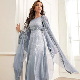 Wholesale 2pcs Open Abaya Dubai Muslim Fashion Design for Women Kimono Muslim Dress Embroidered Abaya Islamic Dubai
