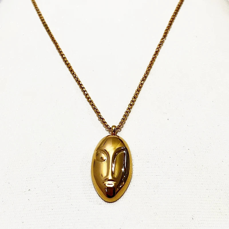 Vintage Men Gold Silver Masked Pendant Punk Jewelry Stainless Steel Funny Clown Facepiece Charm Sweater Chain Necklace