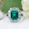 Messi Jewelry MSR-756 18k Gold halo Women Dainty Gold Jewelry 3ct Emerald Cut Lab Grown Emerald and Lab Diamond Ring