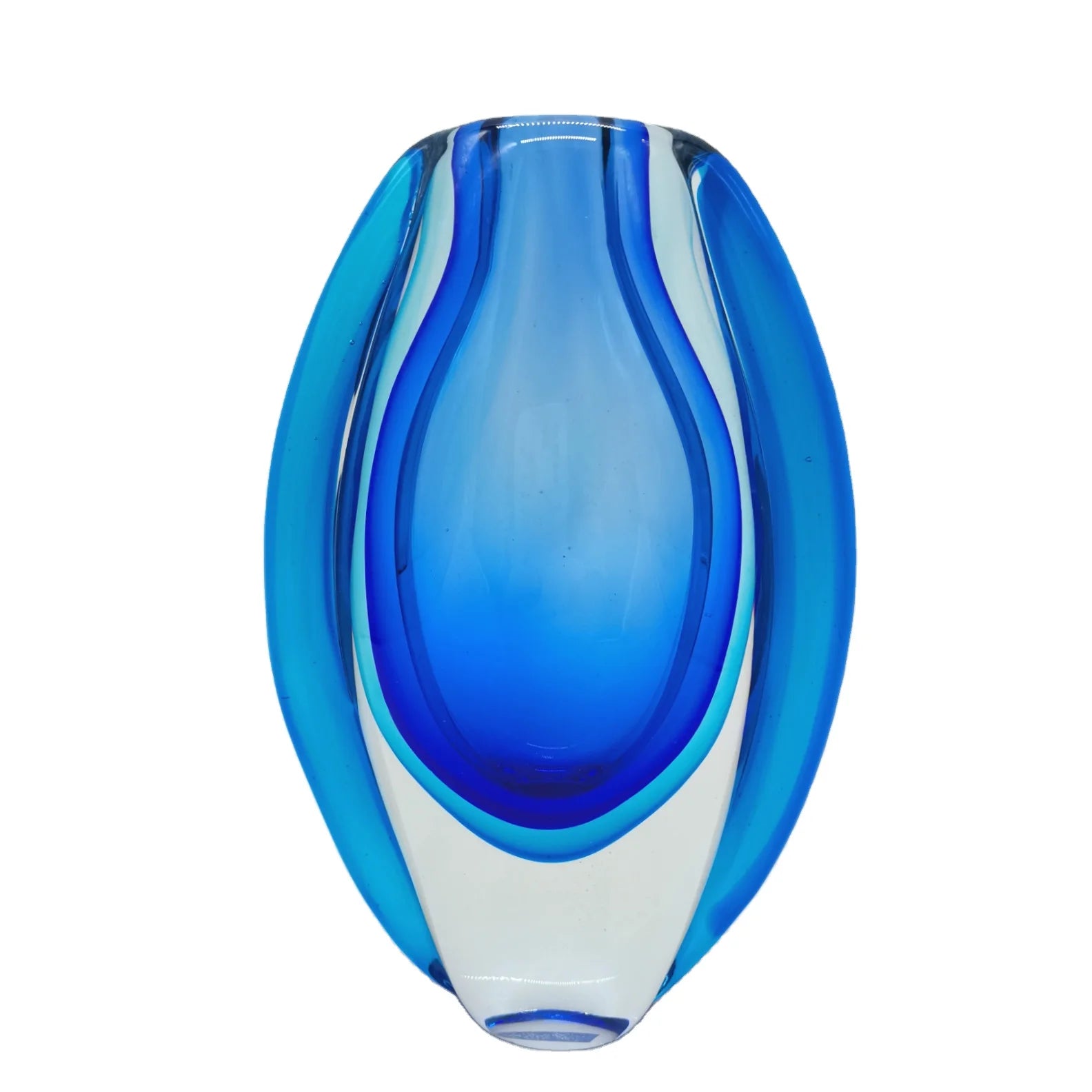 Modern Style Simple Hand Blown Double Blue Murano Art Crystal Vase Luxury Bohemian Home Decoration and Gift Item