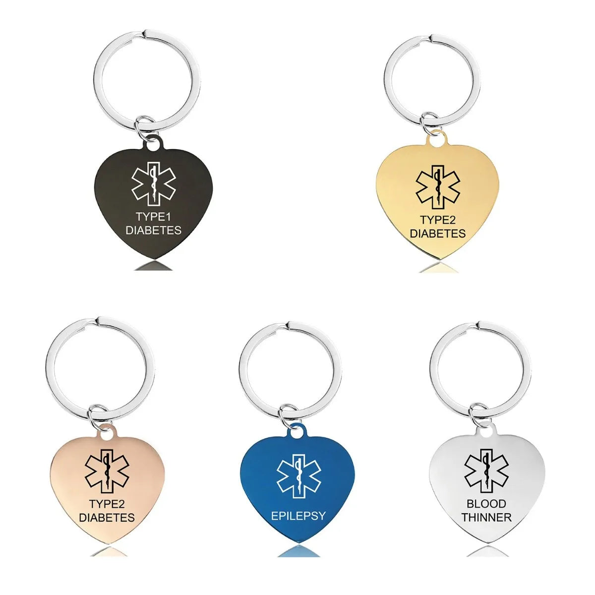 Stainless Steel Medical Alert Type 1 Type 2 Diabetes Epilepsy Blood Thinner Awareness Key Chain Dog Tag Personal ID Key Rings