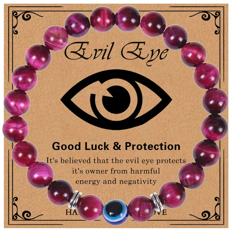Good Luck Jewelry Natural Healing Crystal Map 8mm Stone Bead Stretch Evil Eye Bracelets for Gifts