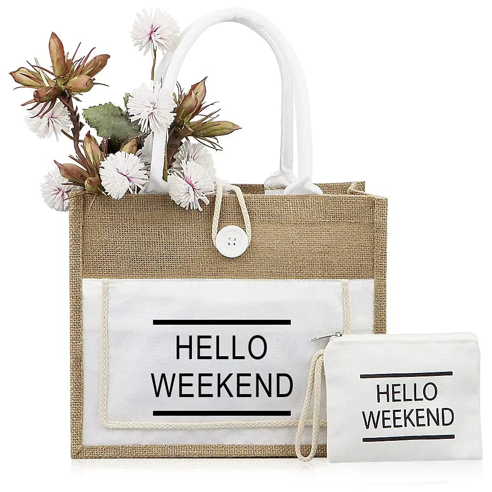 100Pcs/Lot Hot Sale Custom Made Natural Canvas Burlap Jute Tote Shopping Bag with Front Canvas Pocket and Button