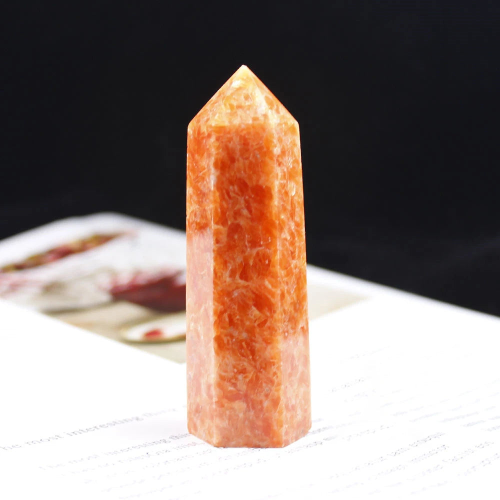 Natural Sunstone Hexagonal Column Single-Pointed Home Office Decor Healing Crystal Wand
