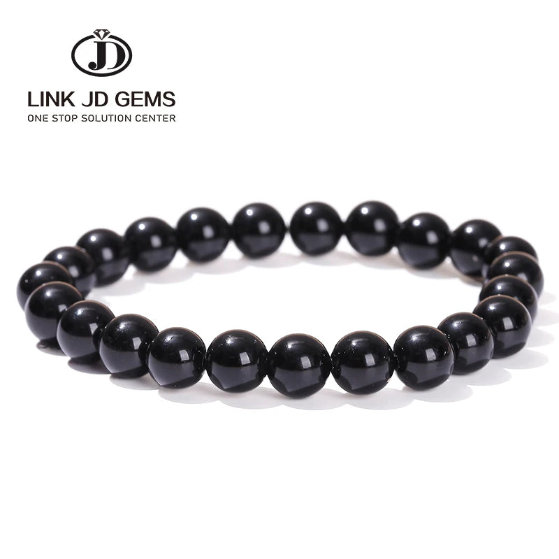 JD Natural Black Obsidian Stone Bracelet Women Men Promote Blood Circulation Relax Anxiety Weight Loss Strand Beaded Bracelets