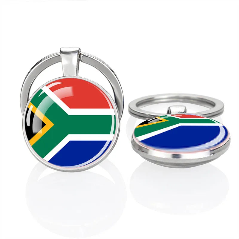 Creative Keychain Double-sided Glass Bag Pendant Women Men Metal Jewelry Egypt Morocco South Africa Zambia Flag Key Chain Ring