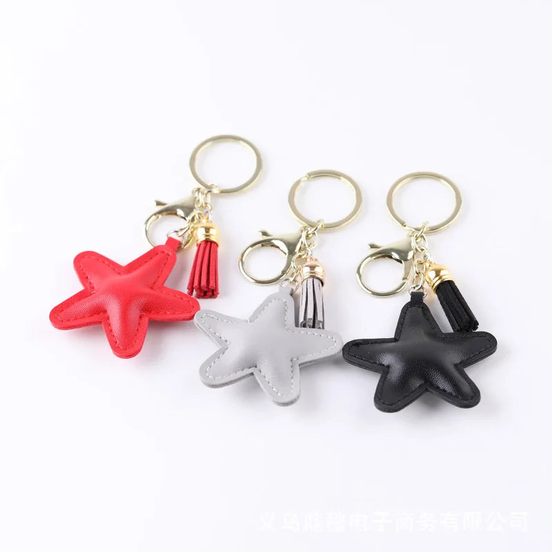 Wholesales PU Leather Bag Key Chain Ideas Cute Key Chains Tassel in Stock Leather Keychain the Shape of the Star