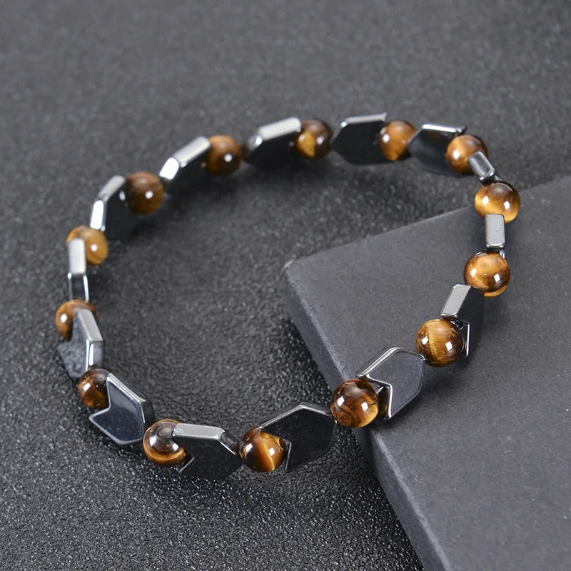 Newest Handmade Hematite 6mm Tiger Eye Stone Bead Elastic Bracelet Healing Crystal Jewelry for Men Women