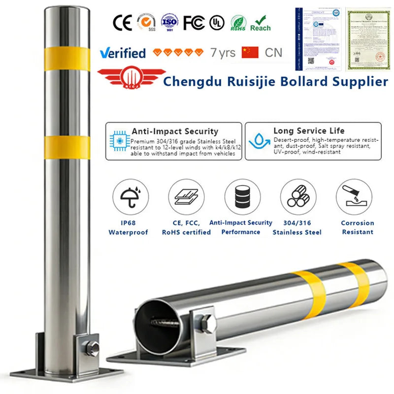 Security Access Folding Metal Steel Parking Pole Manual Outdoor Stainless Steel Foldable Bollard