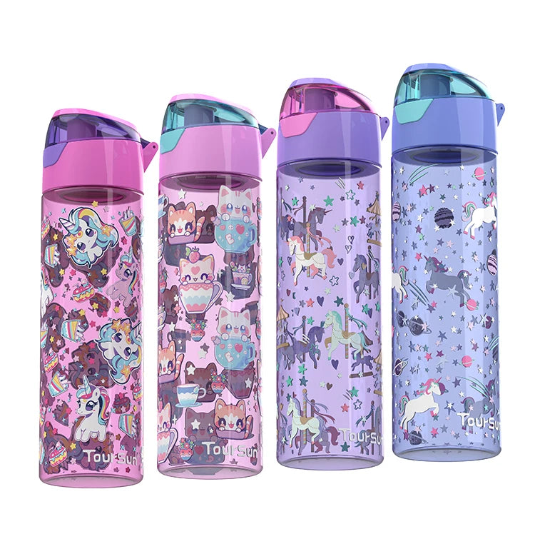 750ml Cute Kids Cartoon unicorn Girl  Plastic Water Bottle Portable Drinking Outdoor Sports Plastic Water Tumbler Cup