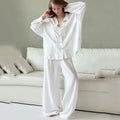 Enyami Sleepwear Nighty Bathrobe Solid Long Sleeve Trouser Pajama Modal Sleepwear Women Loose Loungewear 2 Pieces Set