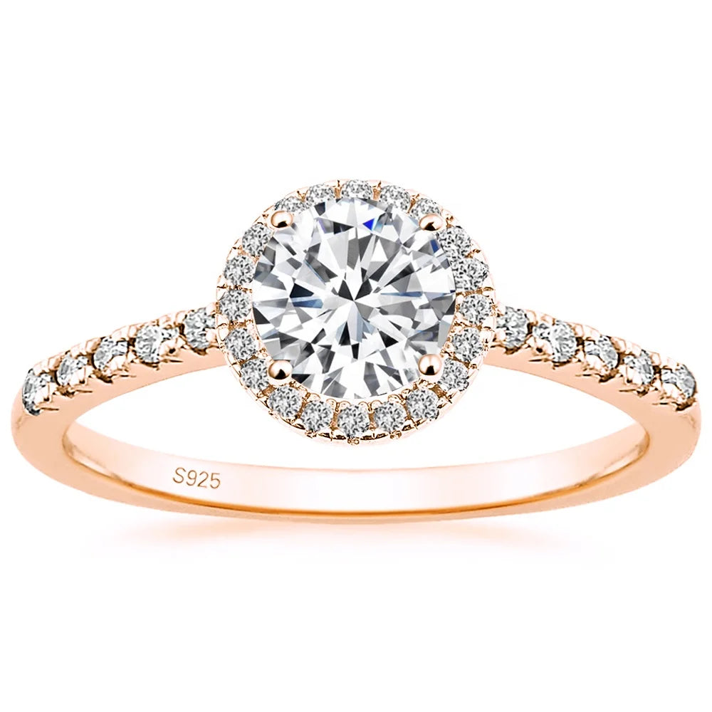 OAHLAN OEM 925 Sterling Silver Rings Wedding Bands 1.25CT Cubic Zirconia Round Halo Engagement Rings for Women