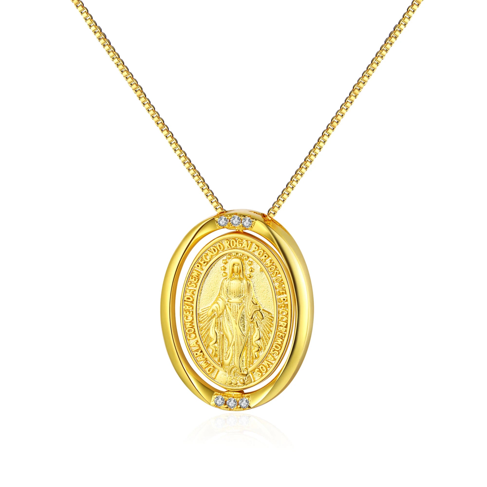 Fashion Gold Plated Religious Necklace Jewelry Virgin Mary Pendant Spinning Necklace Catholic Christian Jewelry