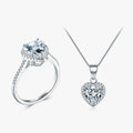 Fashion CZ Boxes Chain Pendant Necklace 925 Sterling Silver Heart Halo Rings for Women Wedding Engagement Fine Jewelry Sets