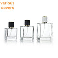 ury Liquid Fragrance Container 30ml 50ml 100ml Flat Square Spray Perfume Empty Bottle Glass With Black Silver Lids