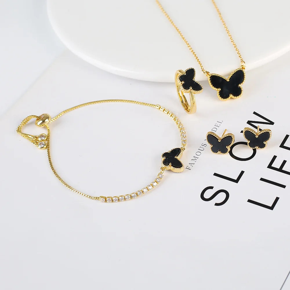 Luxury Ladies Set 4PCS Women's Stainless Steel Bracelet Ring Necklace Earring Sets