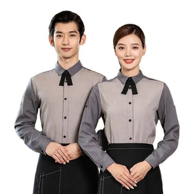 Workwear Waiter Waitress Staff Catering Hotel Restaurant Cafe Bar Long Sleeve Top Shirt Blouse Shirts Uniform Wait Staff Shirt